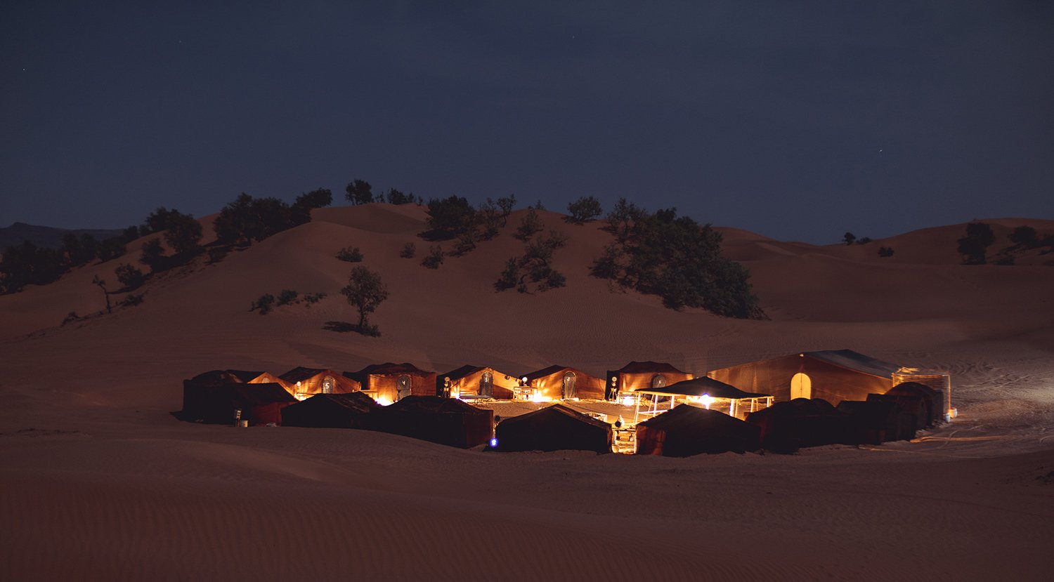 Night at Desert Camp under Stars